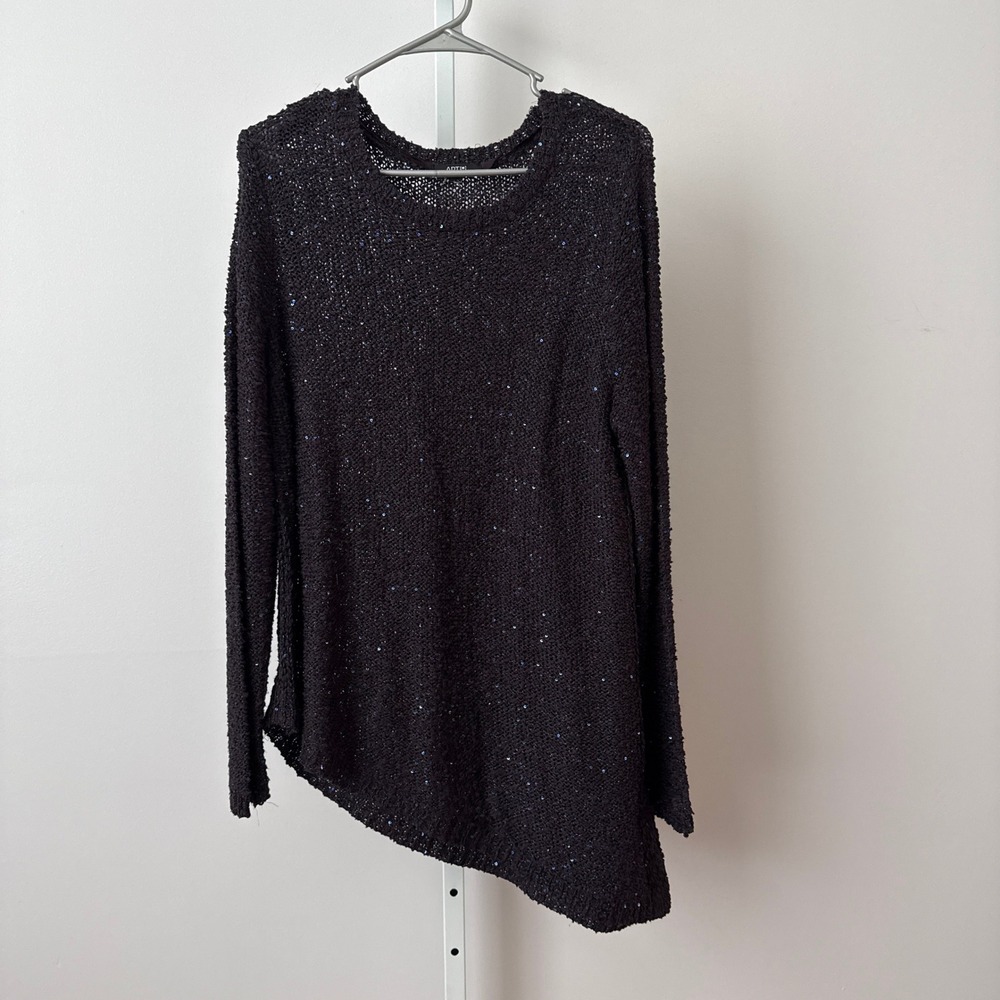 Apt 9 M Black Sequin Knit Asymmetrical Hem Whimsigoth Lagenlook Pullover Sweater